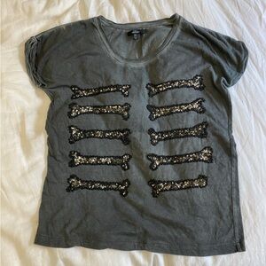 Zara Gray Sequin Bone T-Shirt Oversized S